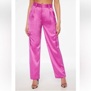 Dynamite Izabella Satin Cargo Pants Pink Straight Leg 6 Y2K Utility Glam Party